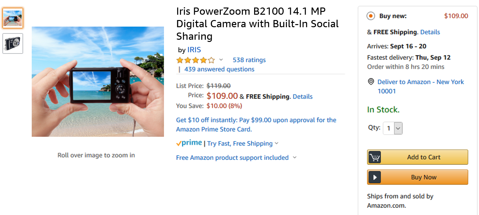 Examine this product detail page. Which of the following elements is not retail ready?